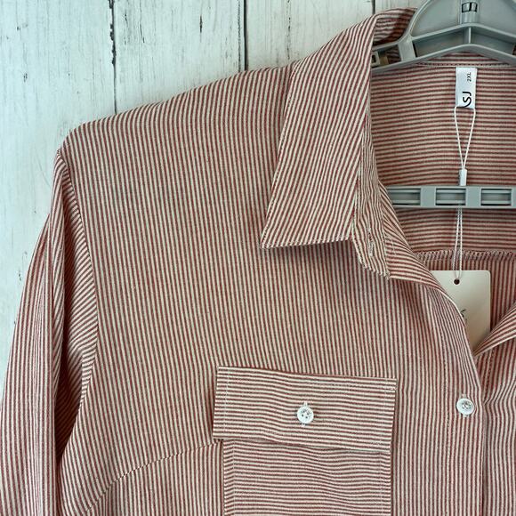 NWT OMSJ Red Seersucker Striped Button Down Front Pocket Shirt Plus Size 2XL - Picture 2 of 12